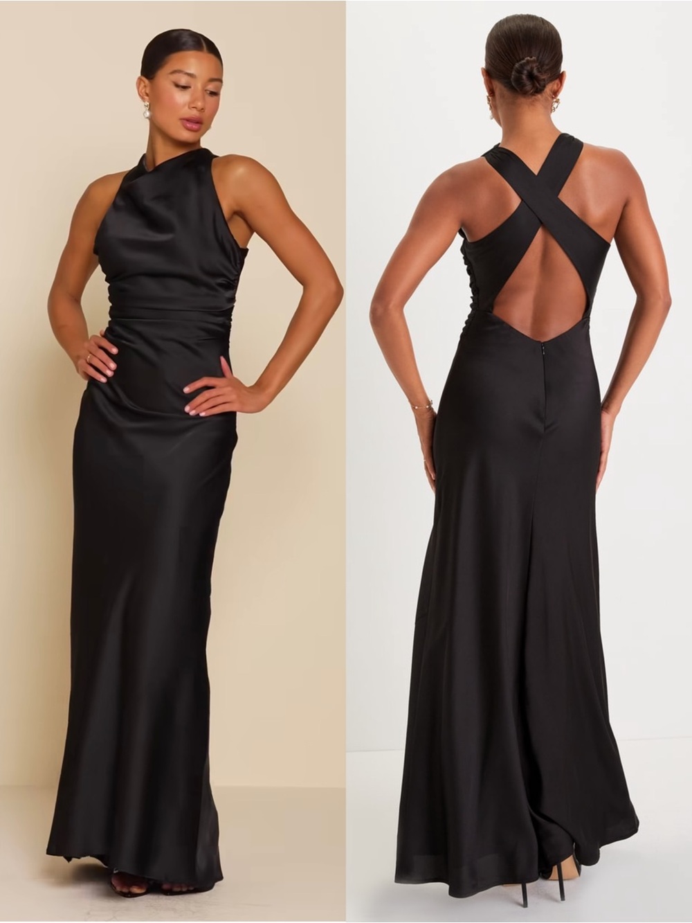 LULUS Satin Draped Halter Neck Crisscross Back Dark Princesscore Formal‎ Gown XL